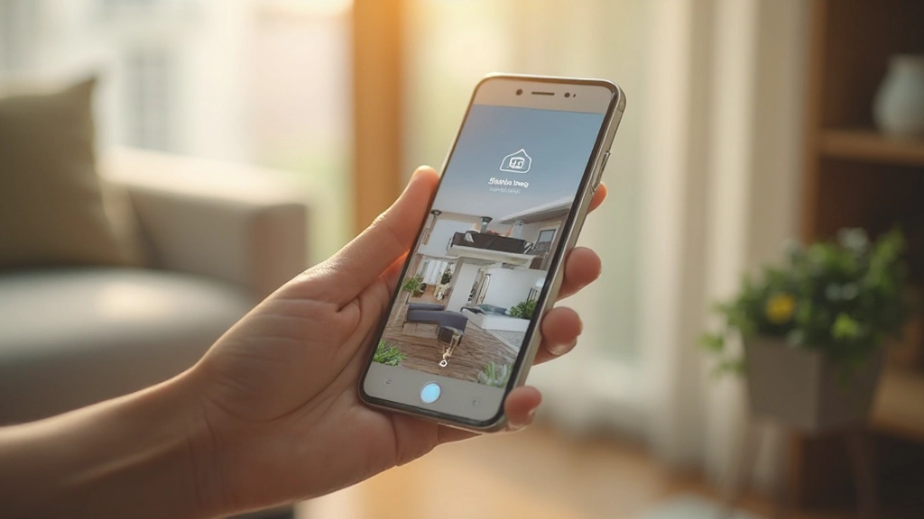 スマートフォンでスマートホームアプリを操作している手元、複数の照明とデバイスが制御されている